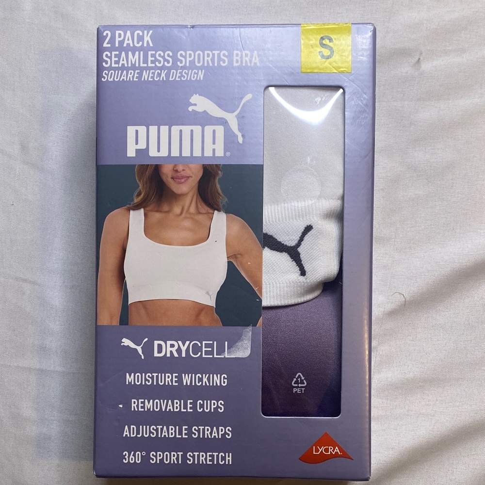 PUMA Women's‎ Seamless Sports Bra 2-Pack - White and Purple